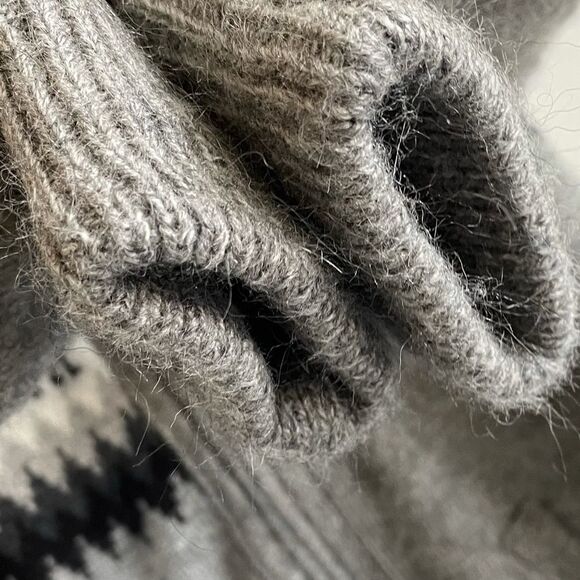 LAMA LUX Peru Wool Zip Front Knit Cardigan Sweater Jacket Gray Black White M/L - Picture 7 of 8